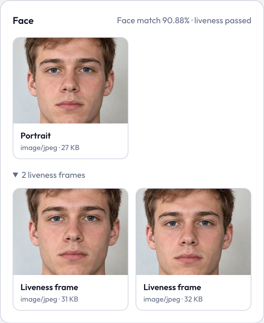 Document portrait beside the recorded liveness frames