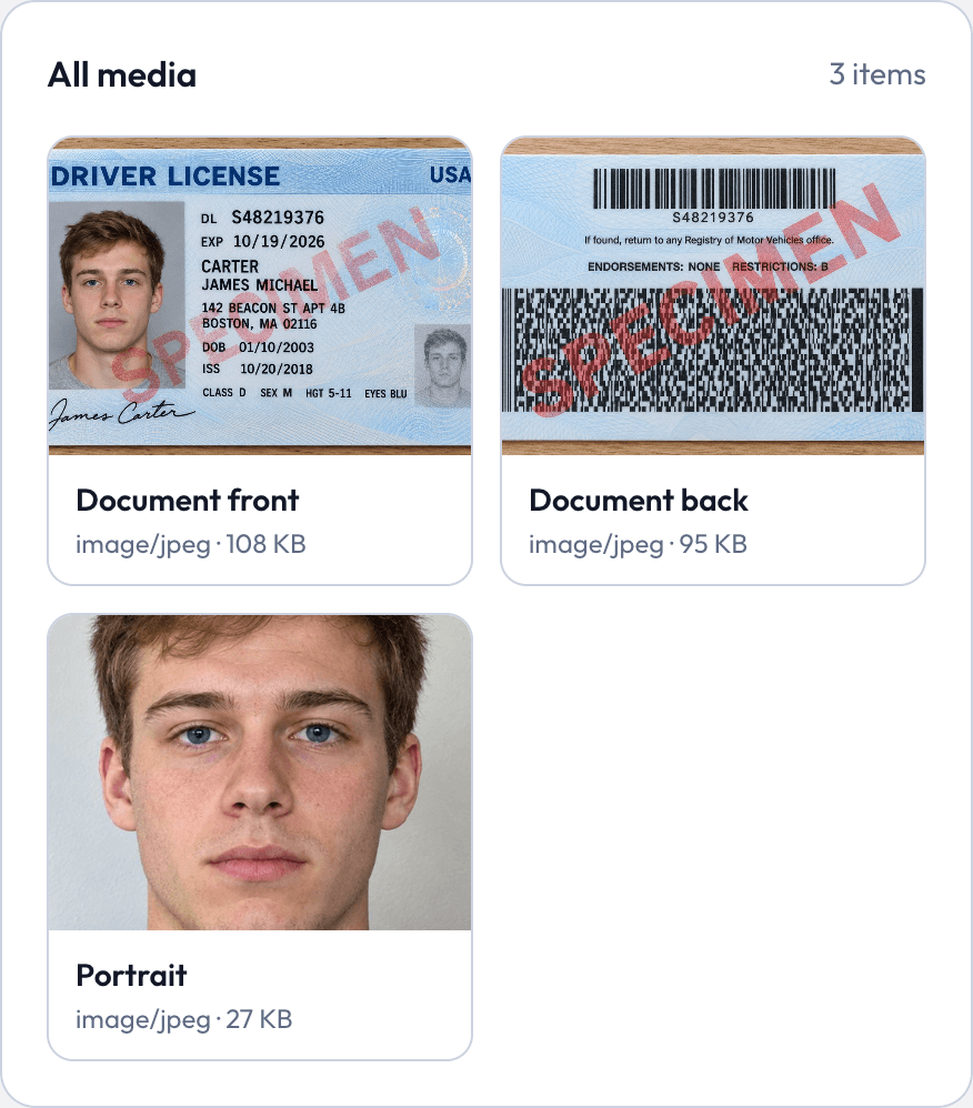 Captured document and portrait media kept with the review